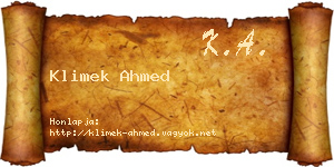 Klimek Ahmed névjegykártya